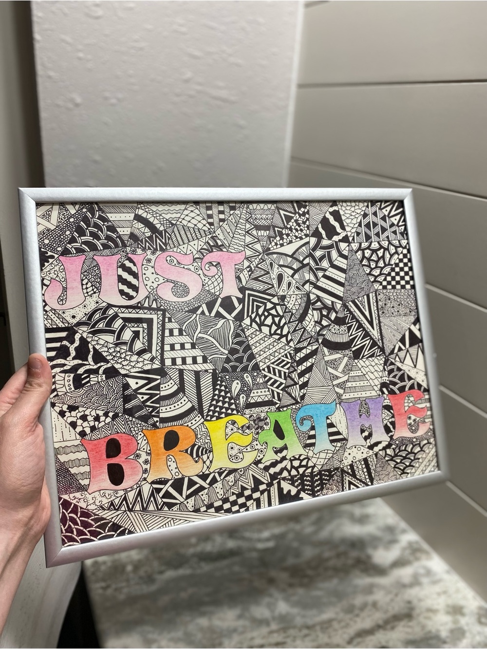 Handcrafted 'Just Breathe' Art Zentangle - Picture 5 of 5